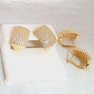 Square CZ 14K Yellow Solid Gold Earrings for Womens Ladies Girls Latch Back 4.3g